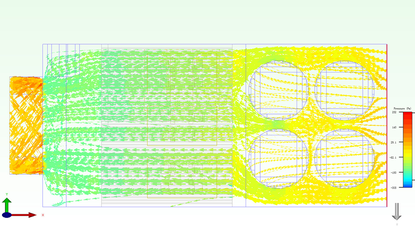 Air cooling system air flow simulation effect